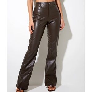 Motel Rocks ZOVEN TROUSER IN PU DARK CHOCOLATE
